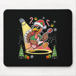 Funny Thanksgiving Santa Hat Turkey Rock Star Play Mouse Mat