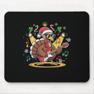 Funny Thanksgiving Santa Hat Turkey Rock Star Play Mouse Mat