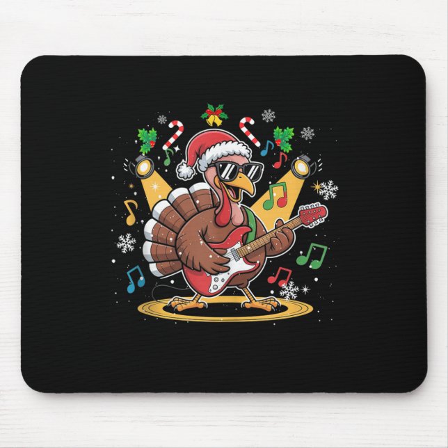 Funny Thanksgiving Santa Hat Turkey Rock Star Play Mouse Mat (Front)