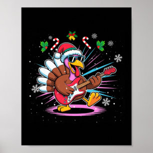 Funny Thanksgiving Santa Hat Turkey Rock Star Play Poster