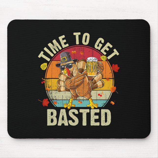 Funny Thanksgiving Tee Beer Turkey Drinking Footby Mouse Mat (Front)