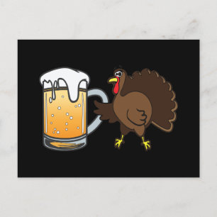 Funny Thanksgiving Turkey and Chilled Beer Holiday Postcard