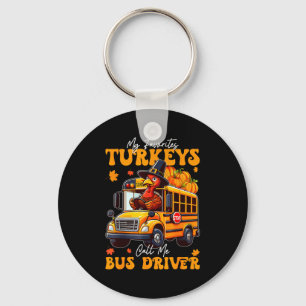 Funny Thanksgiving Turkey Bus Driver School Gift  Key Ring