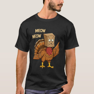 Funny Thanksgiving Turkey Cat Meow Men Women Cat L T-Shirt