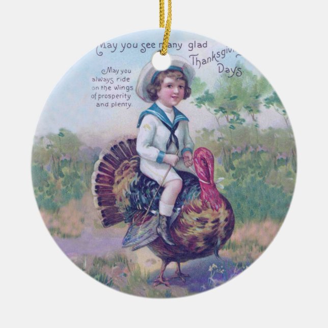 Funny Thanksgiving Turkey Ceramic Tree Decoration (Front)