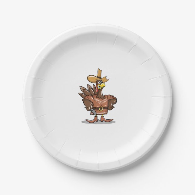 Funny Thanksgiving Turkey Cowboy Gift Lover  Paper Plate (Front)