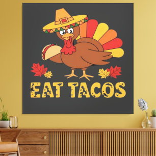 Funny Thanksgiving turkey eating tacos Canvas Print