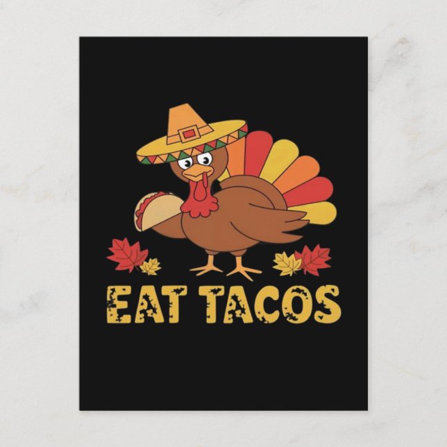 Funny Thanksgiving turkey eating tacos Enclosure Card (Front)