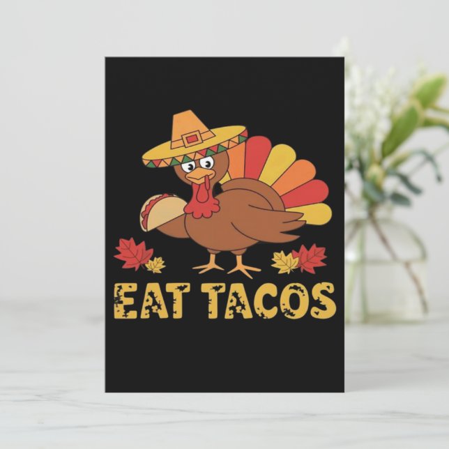 Funny Thanksgiving turkey eating tacos Invitation (Standing Front)