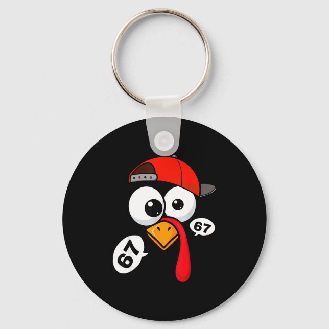 Funny Thanksgiving Turkey Face 67 Six Seven Boy Me Key Ring (Front)