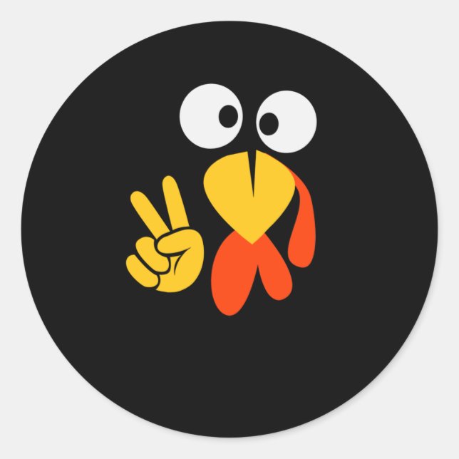 Funny Thanksgiving Turkey Face Peace Sign Gift Ide Classic Round Sticker (Front)