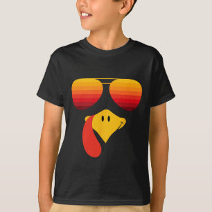Funny Thanksgiving Turkey Face With Sungles For Bo T-Shirt
