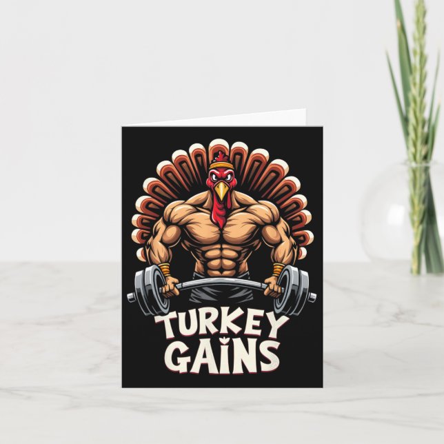 Funny Thanksgiving Turkey Gains Motivation Gym Wor Card (Front)