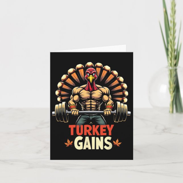 Funny Thanksgiving Turkey Gains Motivation Gym Wor Card (Front)