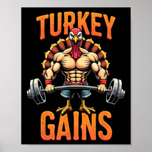 Funny Thanksgiving Turkey Gains Motivation Gym Wor Poster