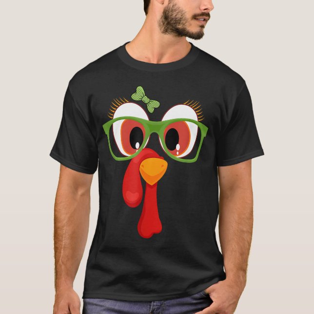 Funny Thanksgiving Turkey Girl Face Sunglasses Bro T-Shirt (Front)