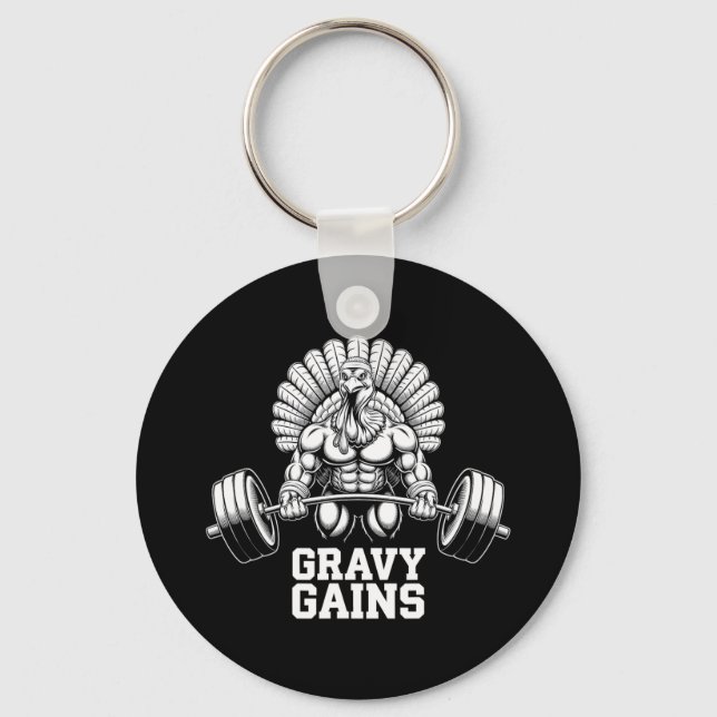 Funny Thanksgiving Turkey Gravy Gains Motivation G Key Ring (Front)