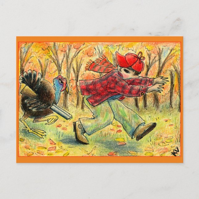 Funny Thanksgiving Turkey Hunter postcard (Front)