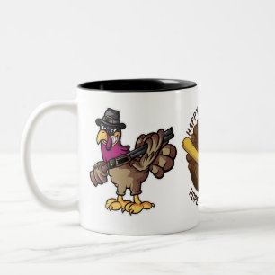 Funny Thanksgiving Turkey Hunter Two-Tone Coffee Mug