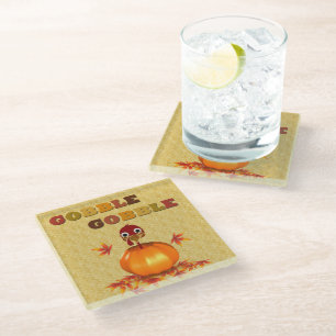 Funny Thanksgiving Turkey in Pumpkin Glass Coaster