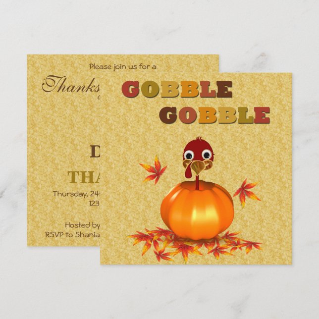 Funny Thanksgiving Turkey in Pumpkin - Invitation (Front/Back)