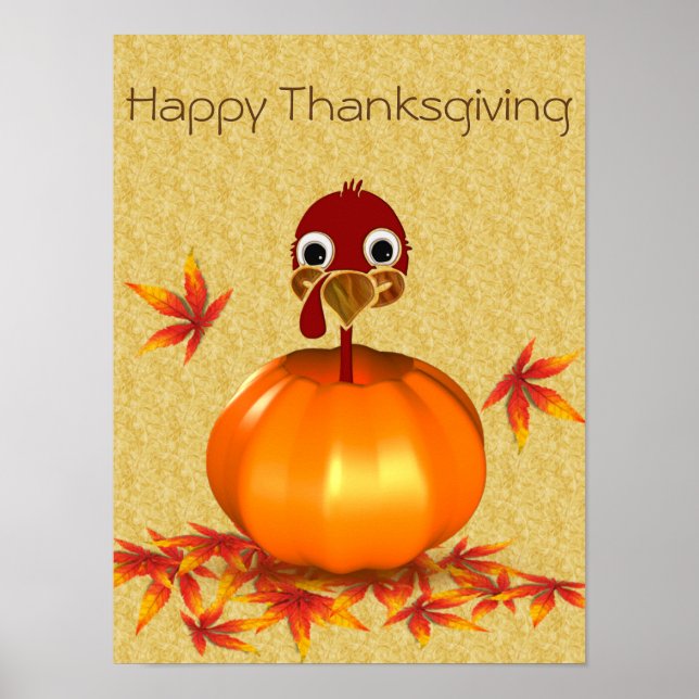 Funny Thanksgiving Turkey in Pumpkin - Poster (Front)