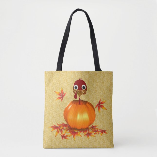 Funny Thanksgiving Turkey in Pumpkin - Tote Bag (Front)