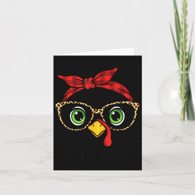 Funny Thanksgiving Turkey, Leopard Gles &amp; Buff Card (Front)