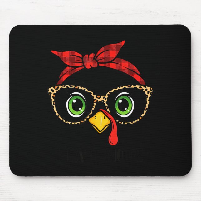 Funny Thanksgiving Turkey, Leopard Gles &amp; Buff Mouse Mat (Front)