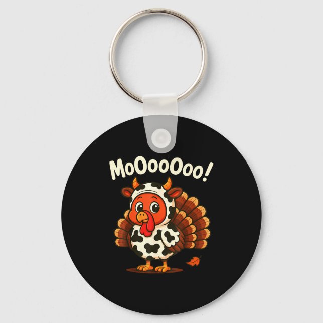 Funny Thanksgiving Turkey Moo Cow Disguise Men Wom Key Ring (Front)