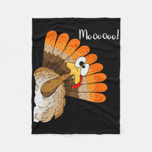 Funny Thanksgiving Turkey Moo Fake Cow For Men Wom Fleece Blanket