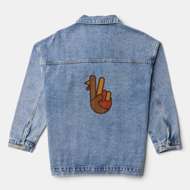 Funny Thanksgiving Turkey, Peace Sign  Denim Jacket (Back)