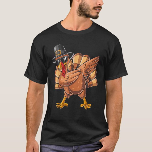 Funny Thanksgiving Turkey Pilgrim Dabbing Dab Danc T-Shirt (Front)