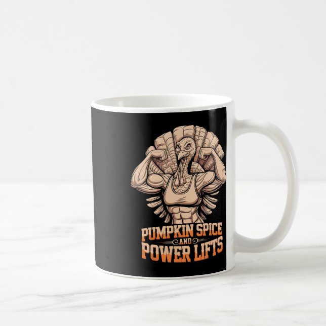 Funny Thanksgiving Turkey Powerlifting Gym Workout Coffee Mug (Right)