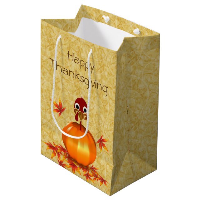 Funny Thanksgiving Turkey Pumpkin Medium Gift Bag (Front Angled)