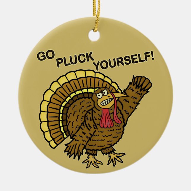 Funny Thanksgiving Turkey Pun Ceramic Tree Decoration (Front)