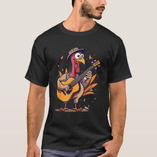Funny Thanksgiving Turkey RockStar Turkey Playing  T-Shirt