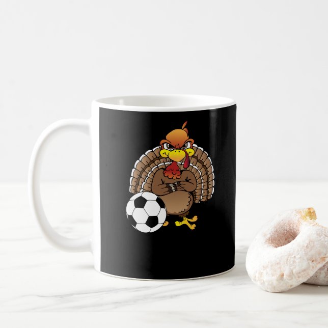 Funny Thanksgiving Turkey Soccer Soccer Gift Coffee Mug (With Donut)