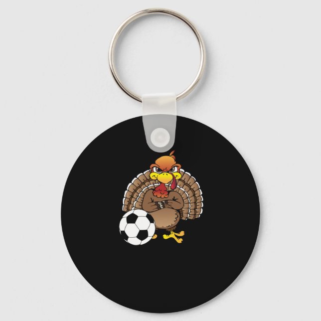 Funny Thanksgiving Turkey Soccer Soccer Gift Key Ring (Front)
