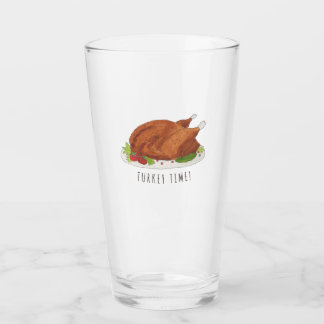 Funny Thanksgiving Turkey Time Glass Cup