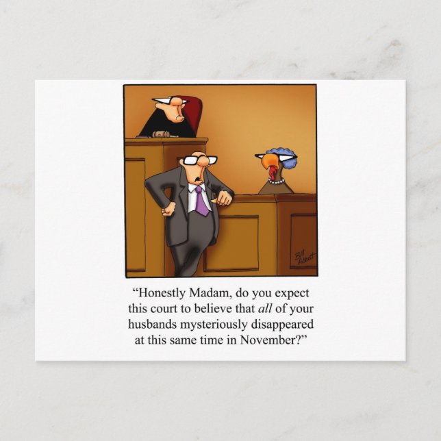 Funny Thanksgiving Turkey Trial! Holiday Postcard (Front)
