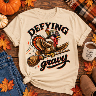 Funny Thanksgiving Turkey Witch Crew T-Shirt