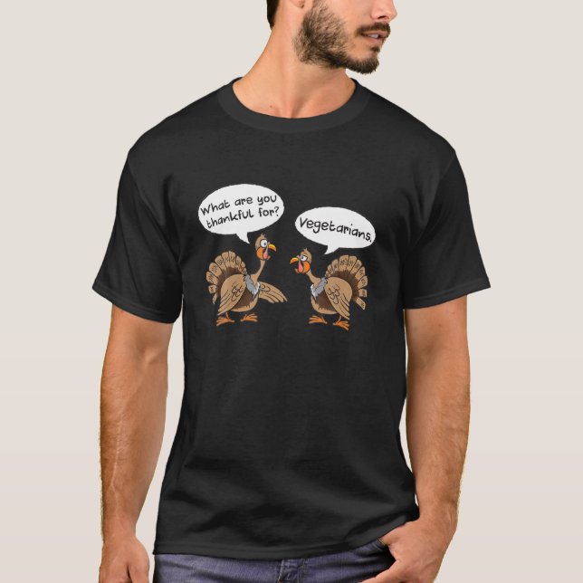 Funny Thanksgiving Vegetarian Turkey Thankful T-Shirt (Front)