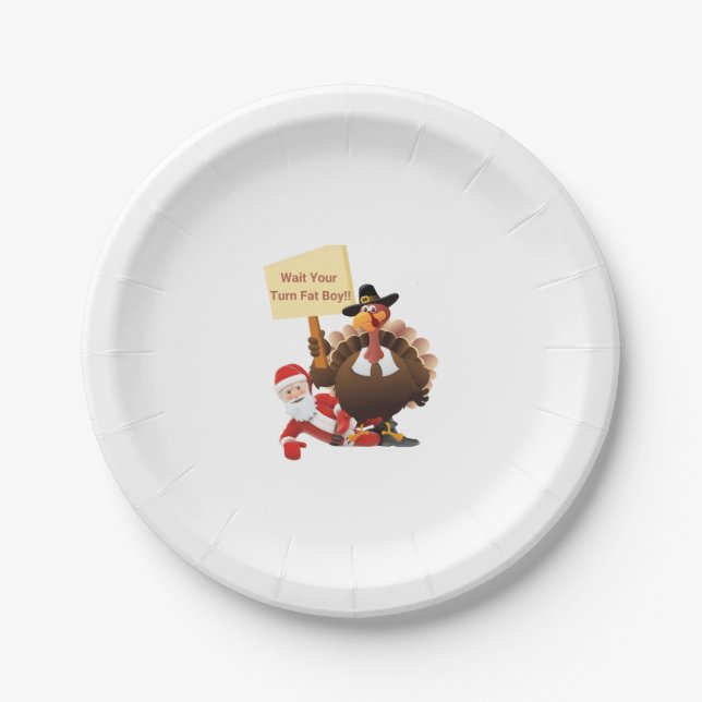 Funny Thanksgiving Wait Your Turn Fat Boy Funny Sa Paper Plate (Front)