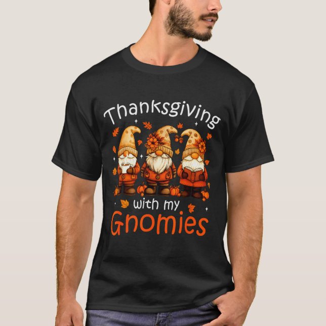 Funny Thanksgiving With My Gnomies Cute Gnome Fall T-Shirt (Front)