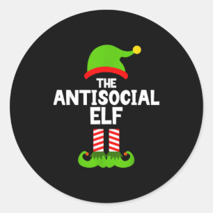 Funny The Antisocial Elf Christmas Family Pajama A Classic Round Sticker