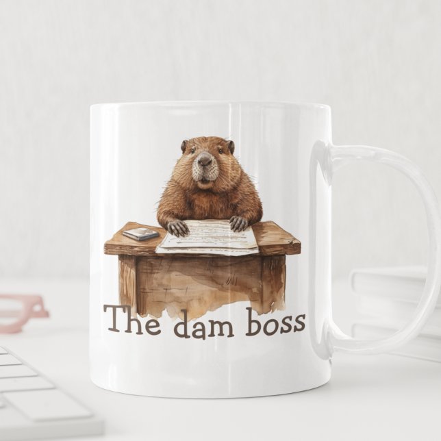 Funny The Dam Boss Beaver Watercolor Coffee Mug (Creator Uploaded)