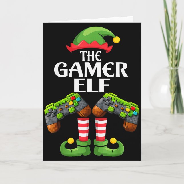 Funny The Gamer Elf Christmas Gamer Boy Kids  Card (Front)