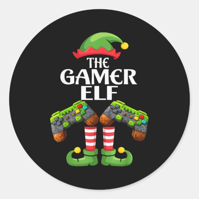 Funny The Gamer Elf Christmas Gamer Boy Kids  Classic Round Sticker (Front)