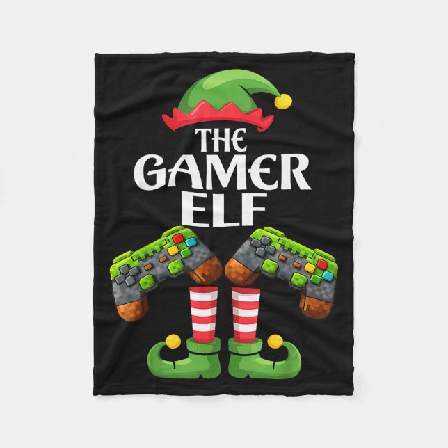 Funny The Gamer Elf Christmas Gamer Boy Kids  Fleece Blanket (Front)